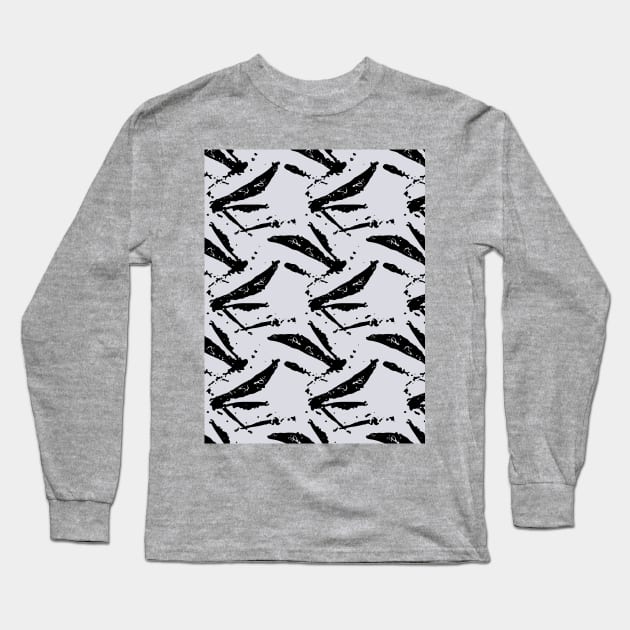 Black strokes and spots on a gray background, abstraction Long Sleeve T-Shirt by grafinya